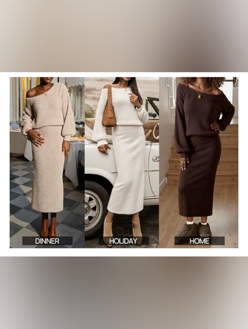 Merokeety Cozy Off-Shoulder Cream Knit Skirt Set Size Large NWT - Picture 6 of 9